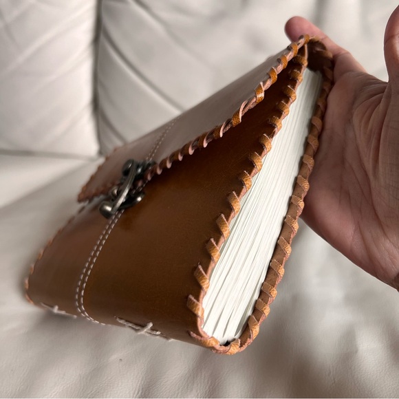 Brown Leather Bound Journal Diary Paper Hand Stitched Clasp Closure - Picture 3 of 10